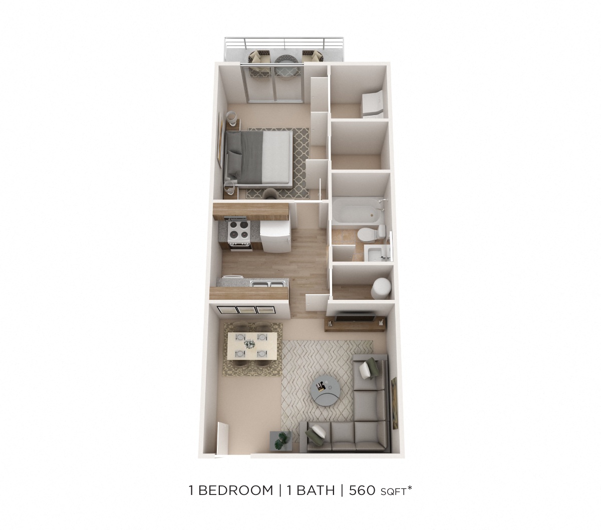 One Bedroom-Ashton Woods 560 sqft floor plan