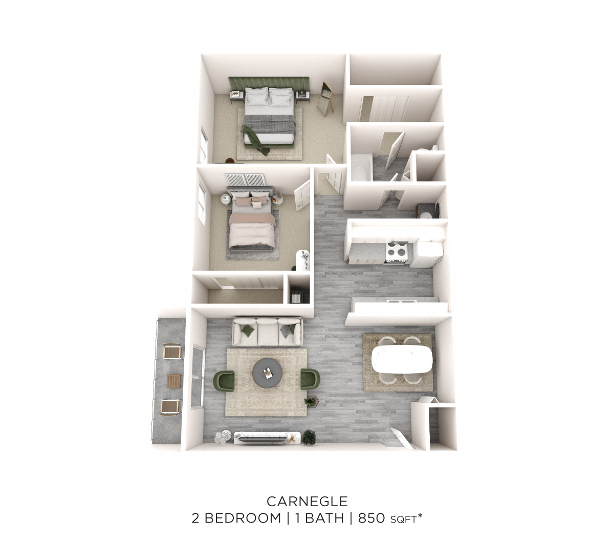 Two Bedroom - 850 sqft floor plan