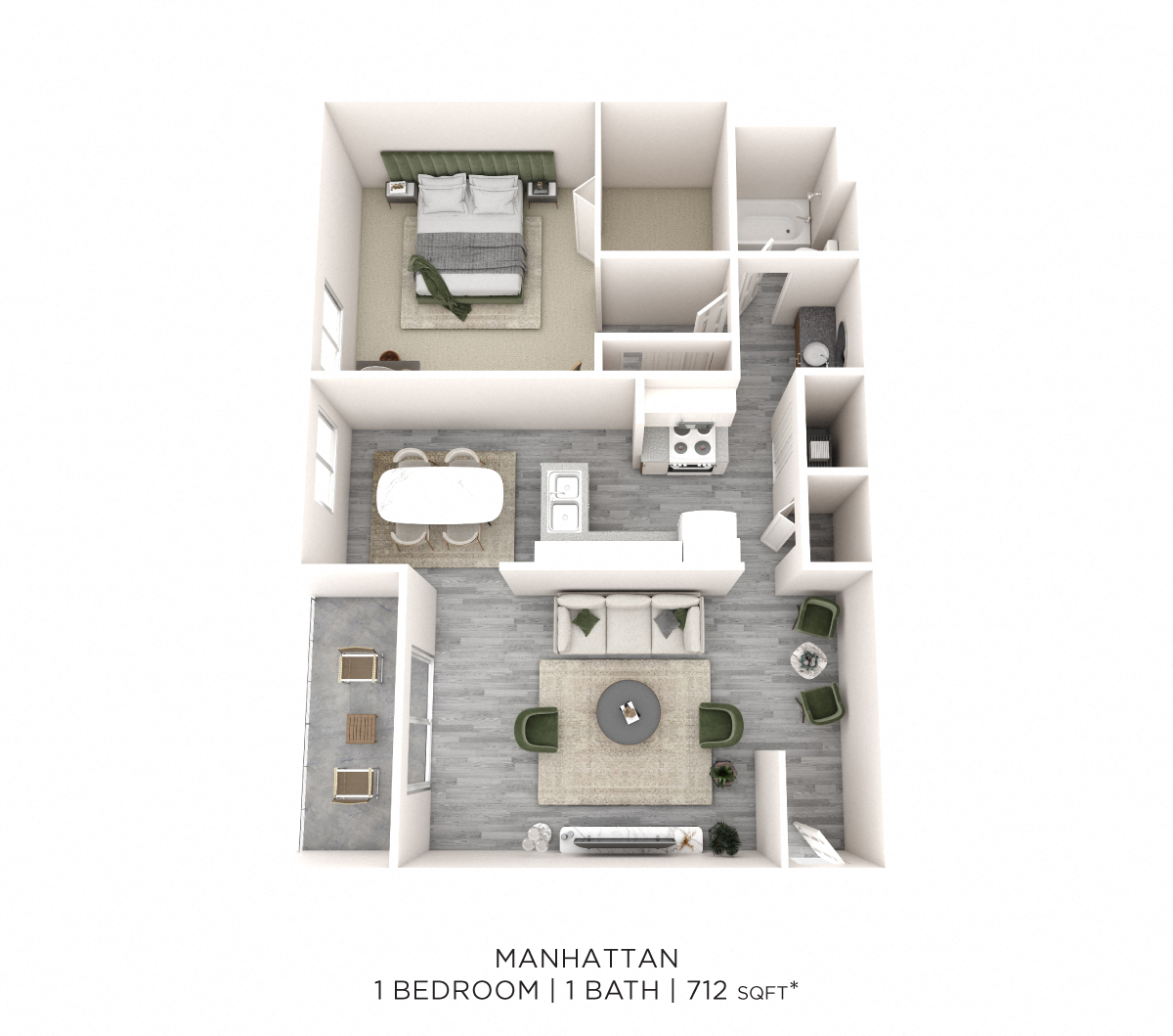 One Bedroom - 712 sqft floor plan