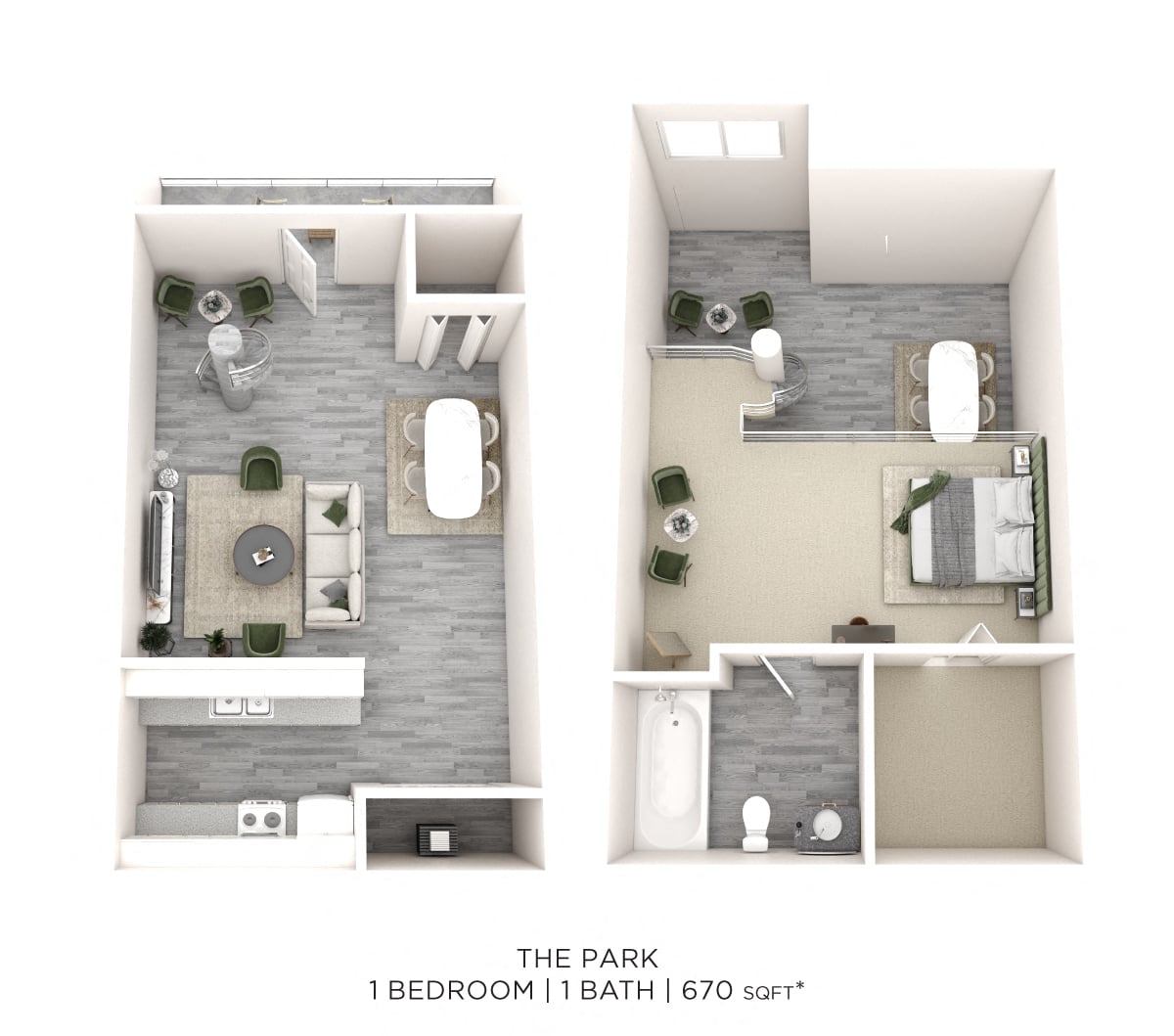 One Bedroom - 670 sqft floor plan