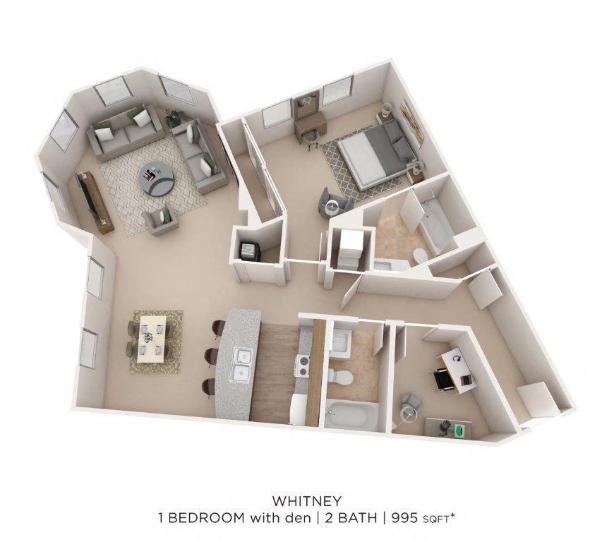 One Bedroom 2 Bath floor plan