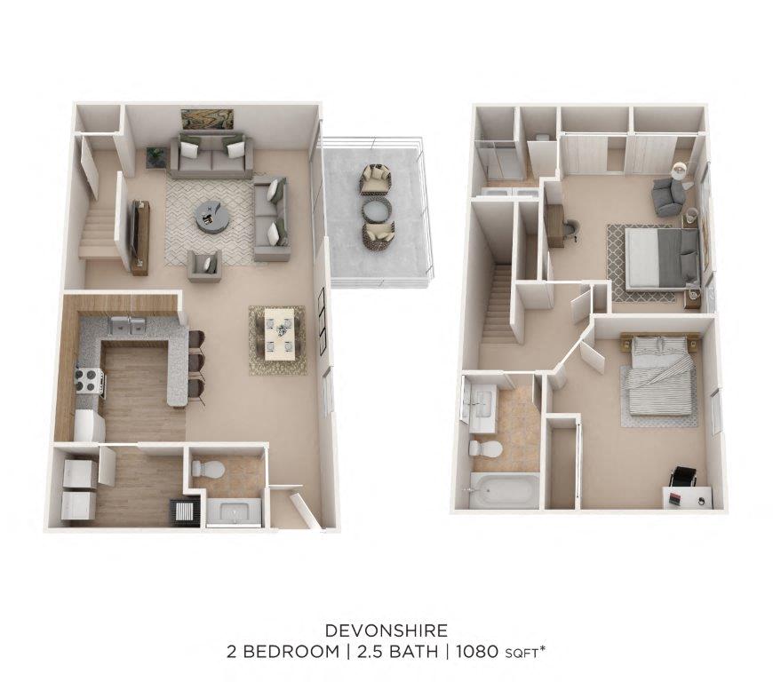 Two Bedroom 2.5 Bath Townhome floor plan