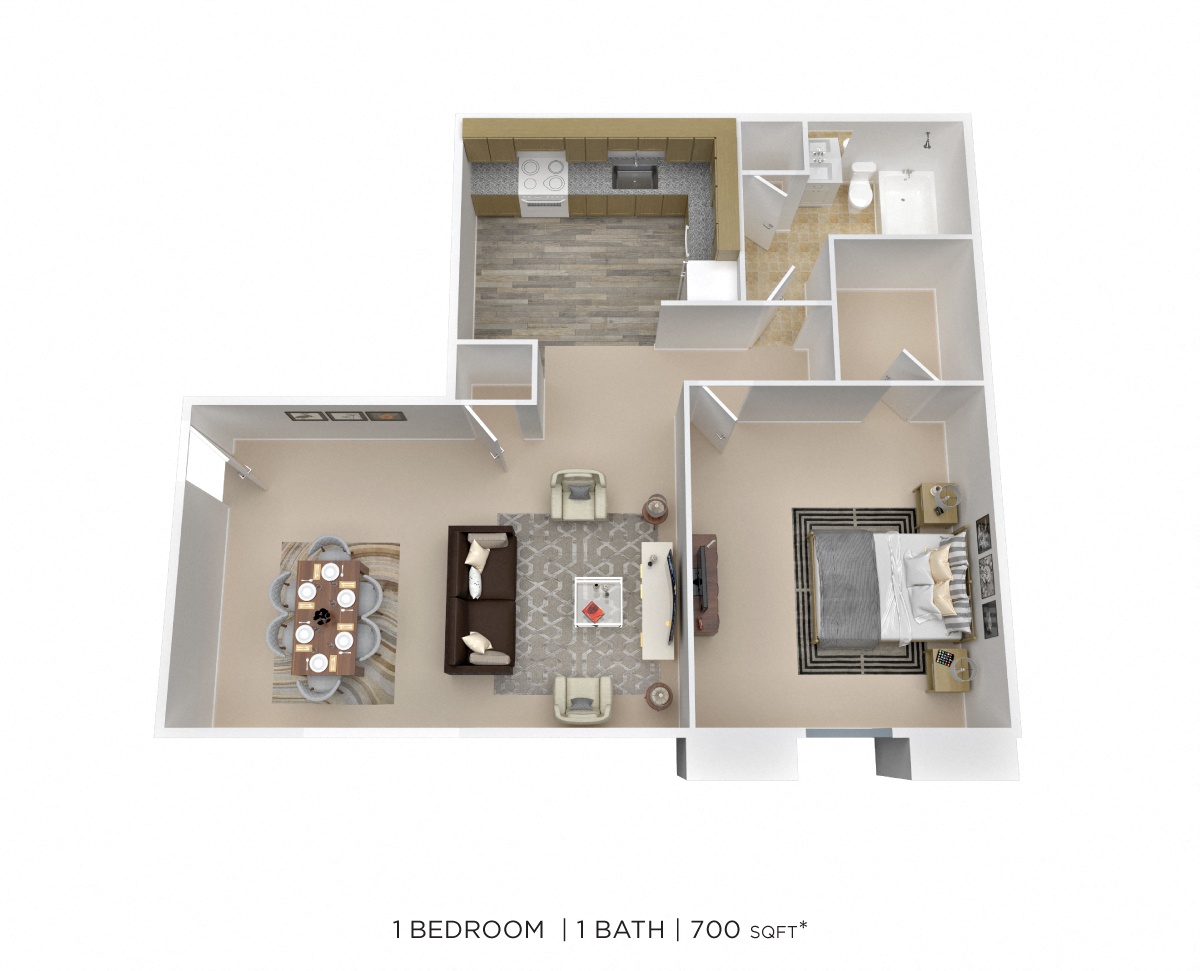 One Bedroom - 700 sqft floor plan