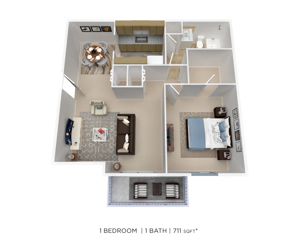 One Bedroom - 711 sqft floor plan