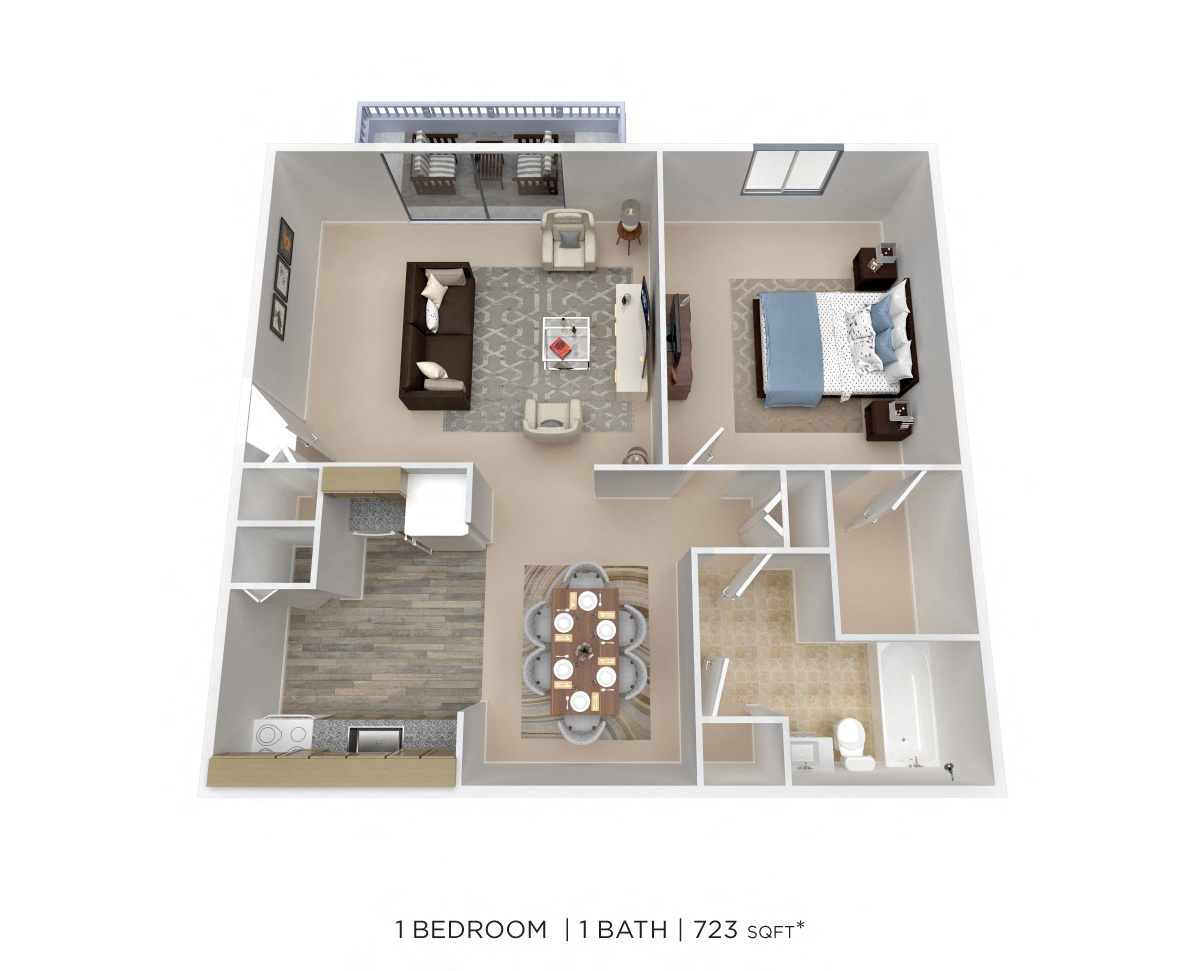 One Bedroom - 723 sqft floor plan