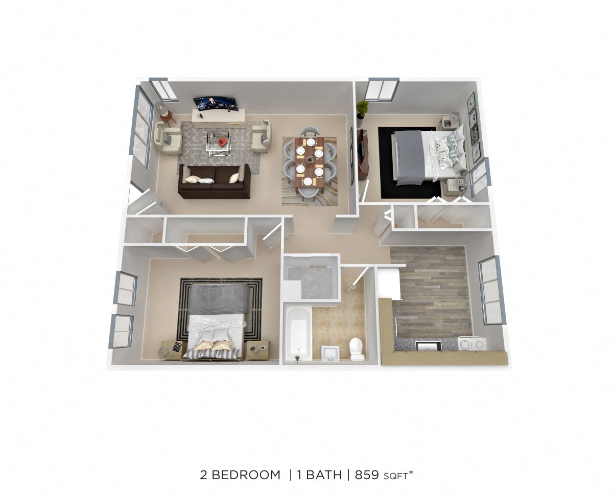 Two Bedroom - 859 sqft floor plan