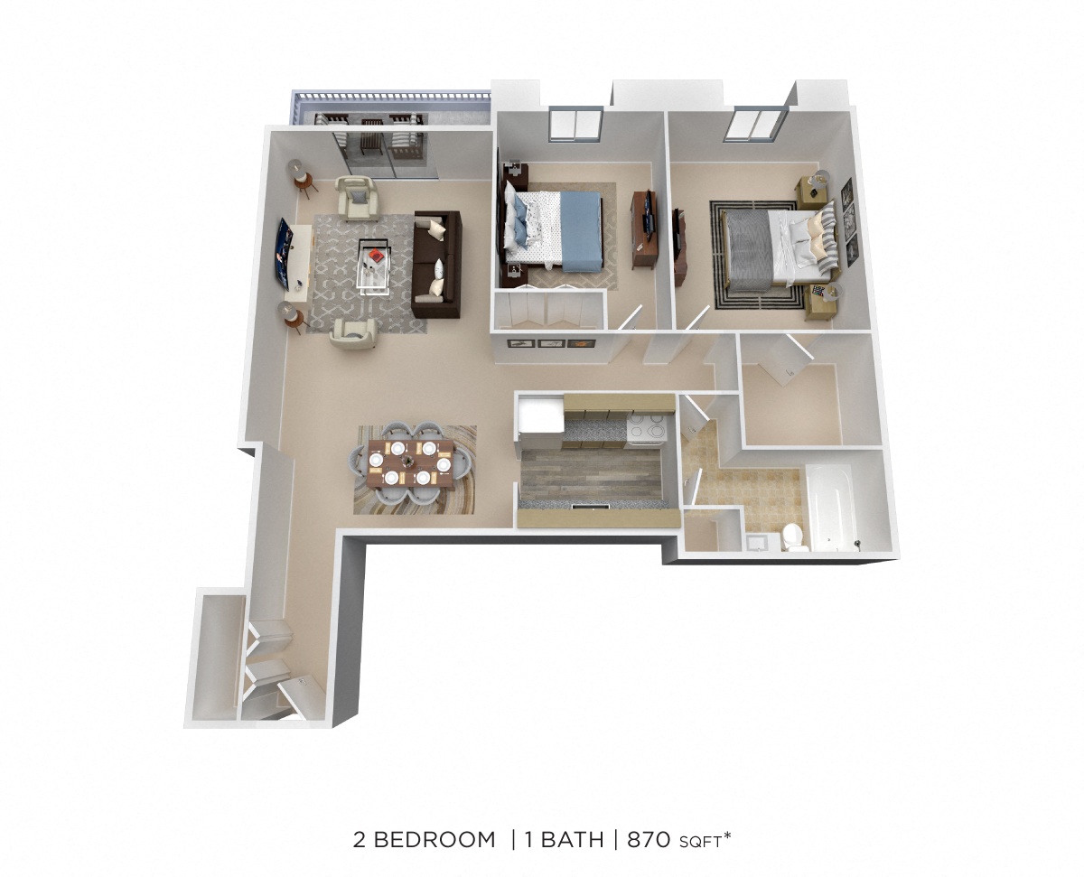 Two Bedroom - 870 sqft floor plan
