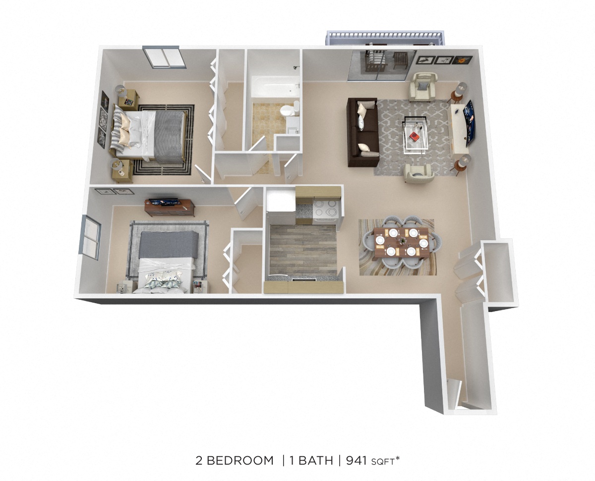 Two Bedroom - 941 sqft floor plan