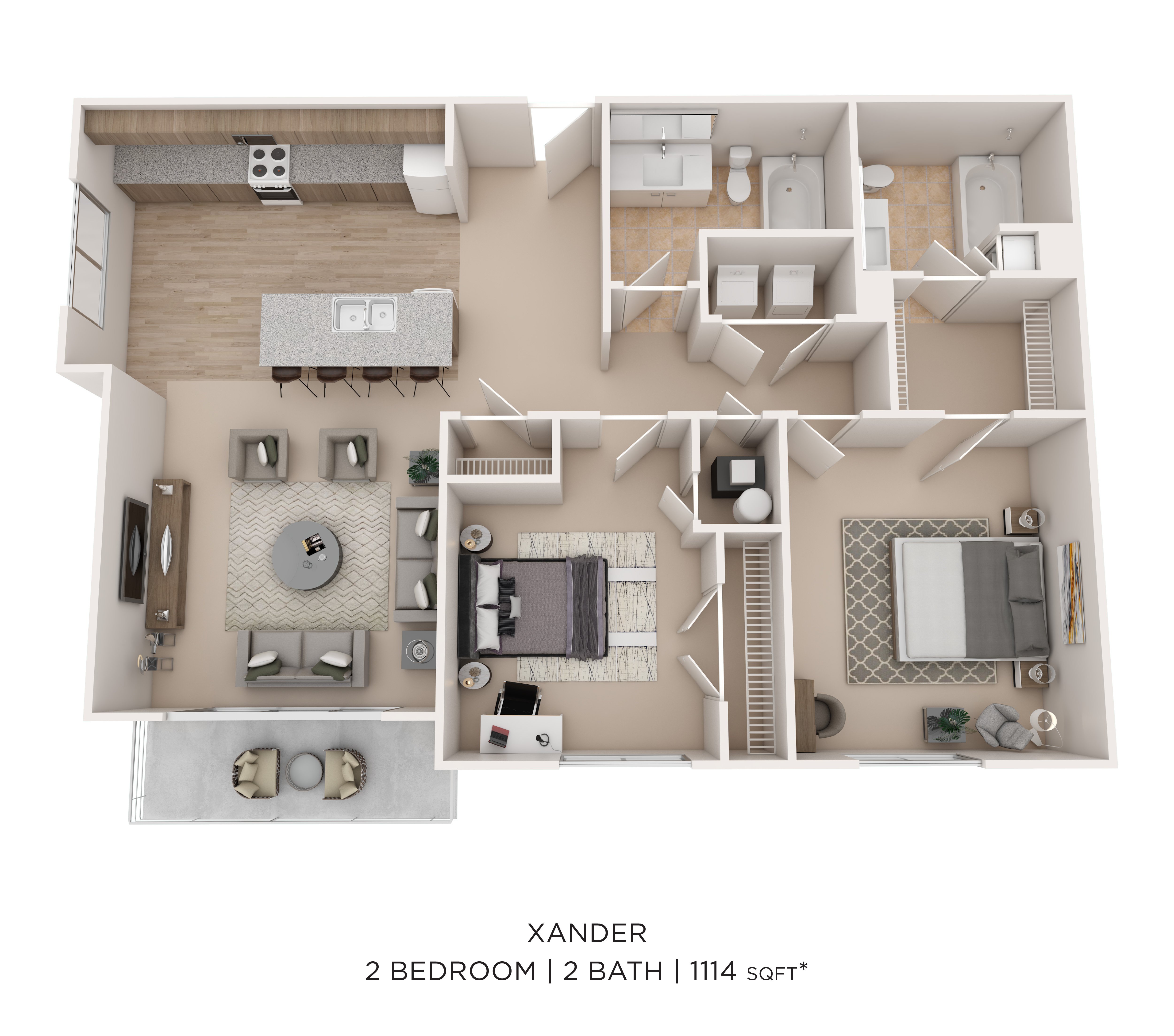 2 Bed 2 Bath Xander floor plan