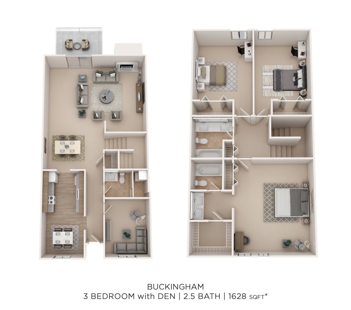 Buckingham 3Bed 2.5 W/Den 1628sqft floor plan
