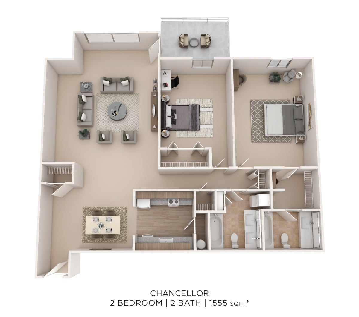 Chancellor 2Bed 2bath 1155sqft floor plan