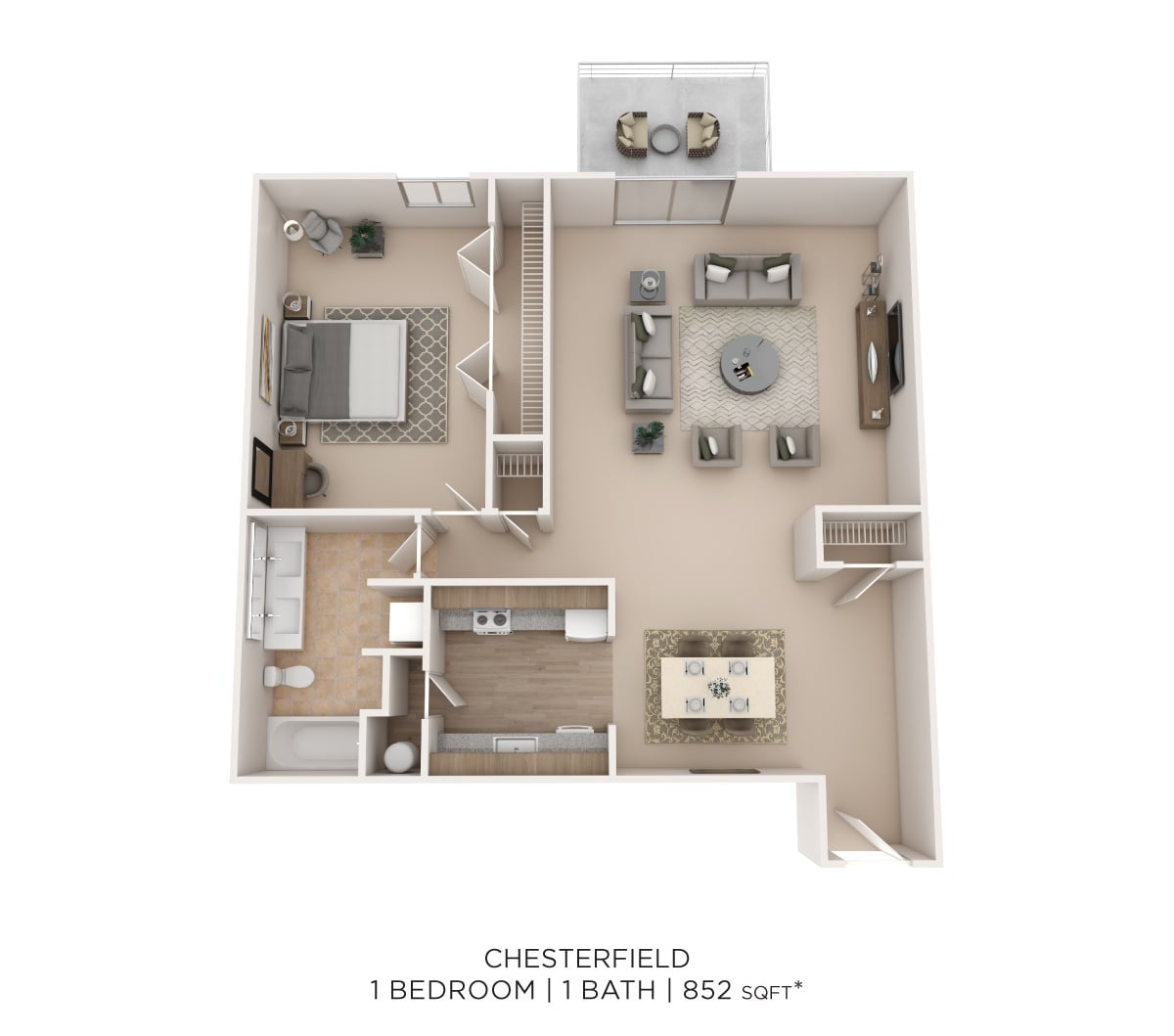 Chesterfield 1Bed 1Bath 852sqft floor plan