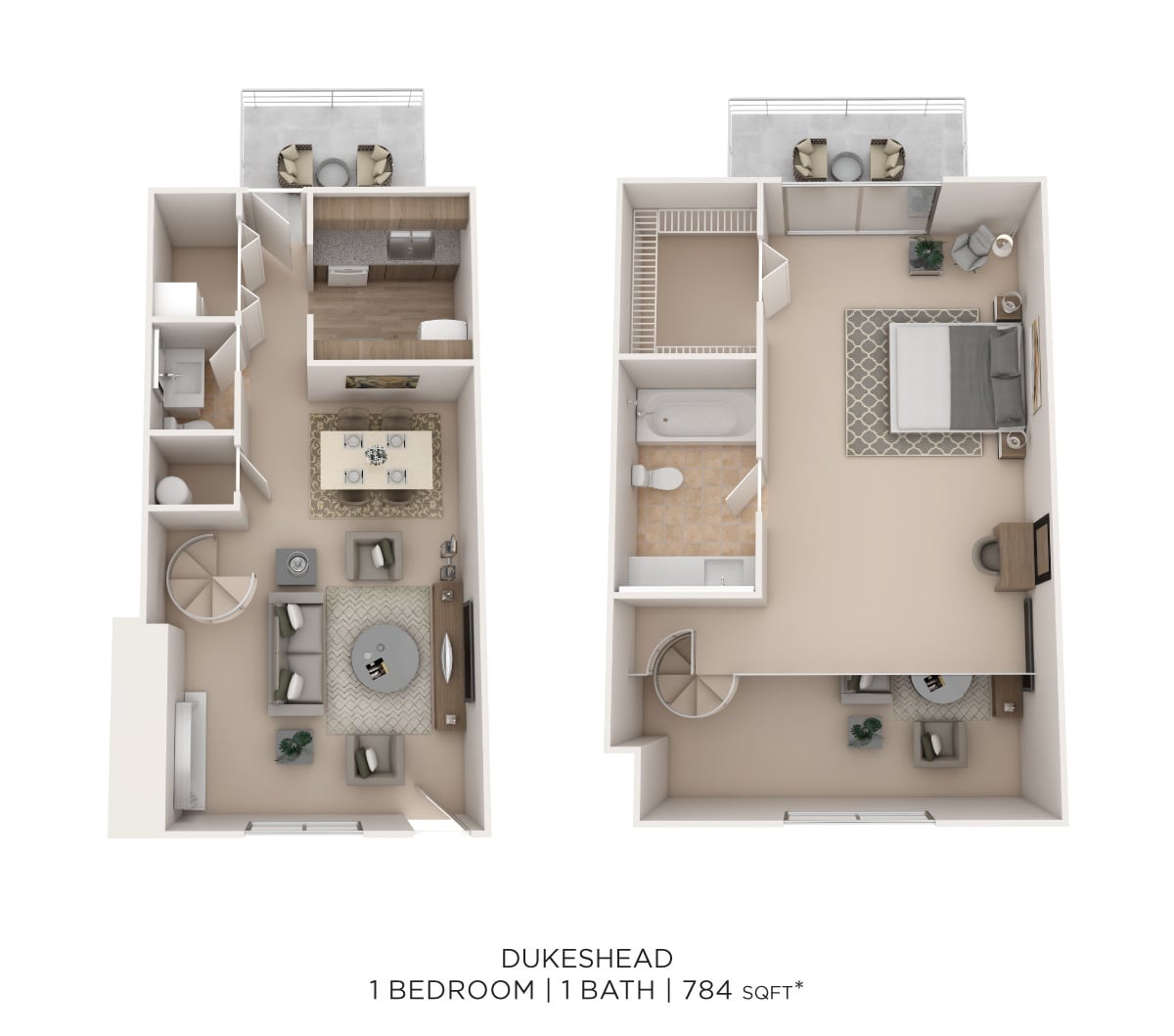 Dukeshead 1Bed 1Bath TH 784sqft floor plan