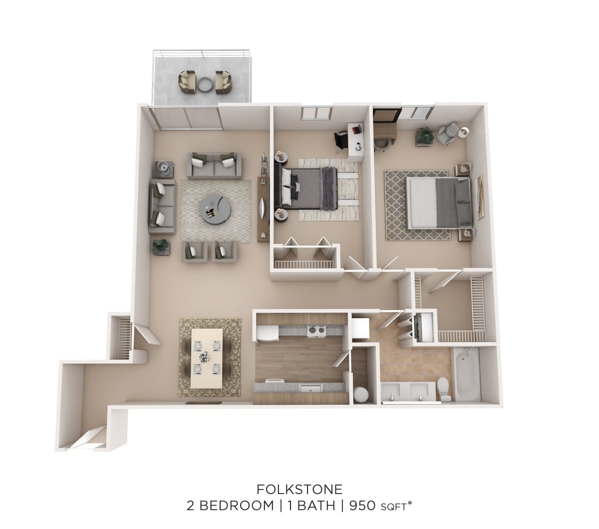 Folkstone 2Bed 1Bath 950sqft floor plan