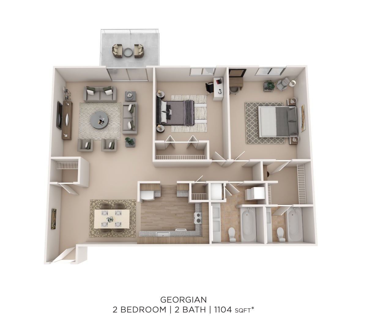 Georgian 2Bed 2Bath 1104sqft floor plan