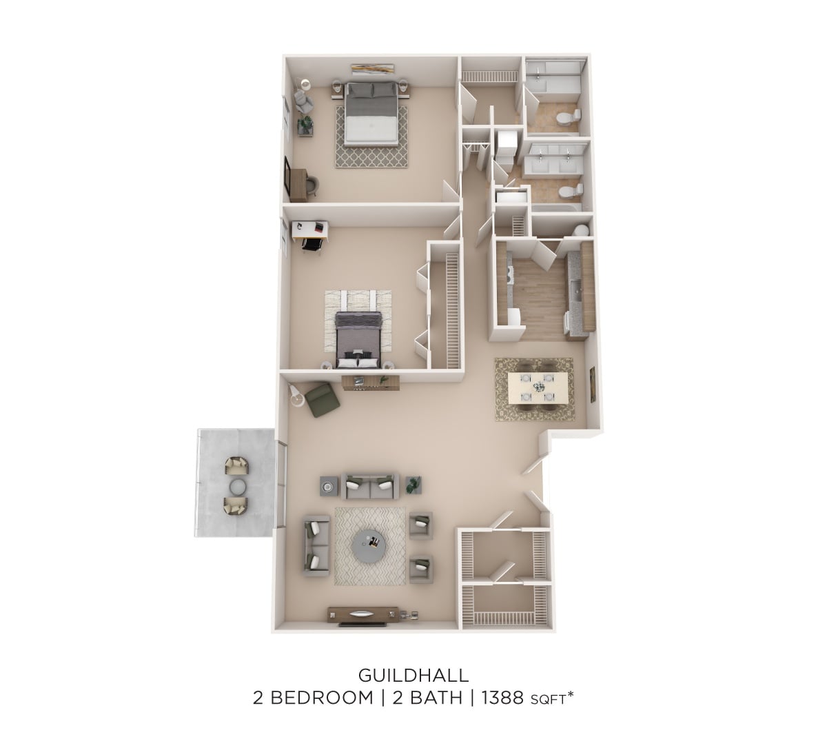 Guildhall 2Bed 2Bath 1388sqft floor plan