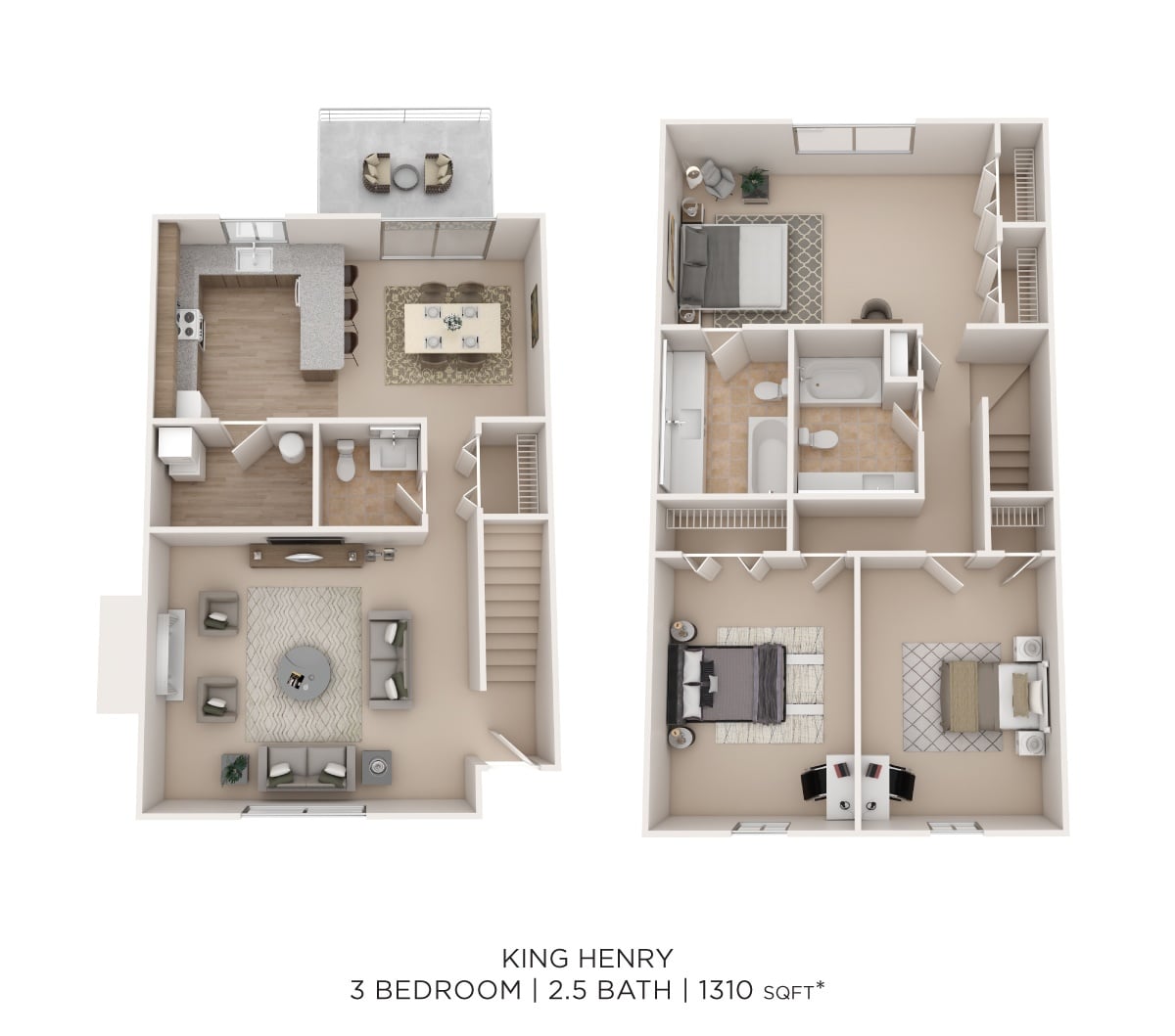 King Henry 3Bed 2.5Bath 1310sqft floor plan