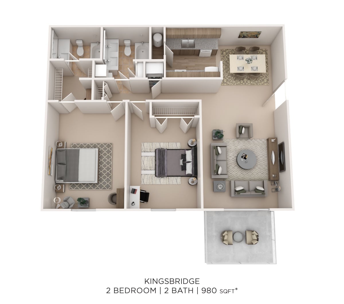 Kingsbridge 2Bed 2Bath 980sqft floor plan