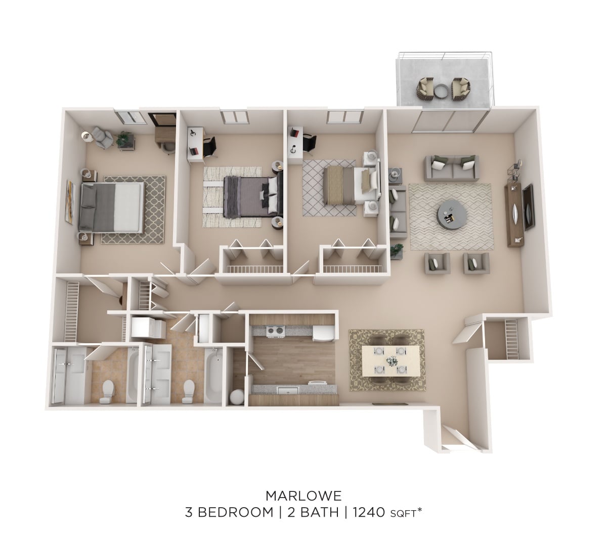 Marlowe 3Bed 2Bath 1240sqft floor plan