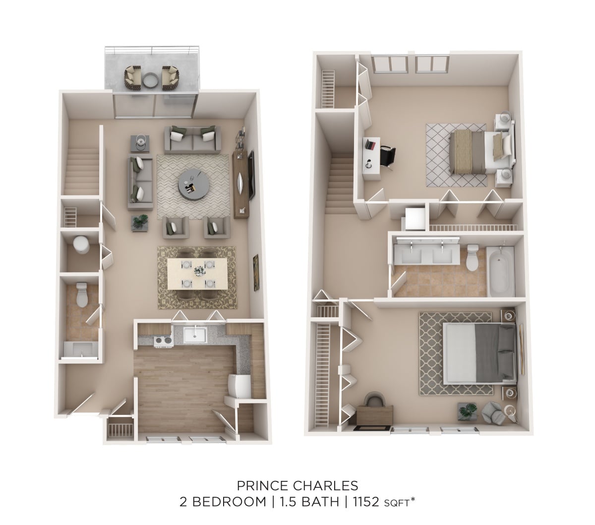 Prince Charles 2Bed 1.5Bath 1152sqft floor plan