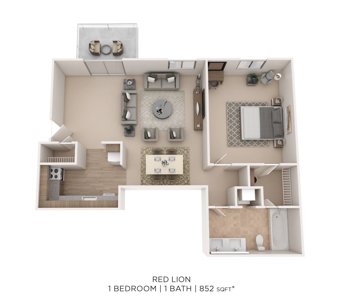 Red Lion 1Bed 1Bath 852sqft floor plan