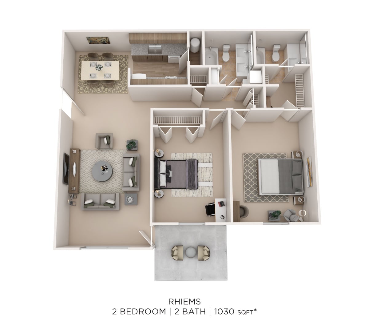 Rheims 2Bed 2Bath 1030sqft floor plan