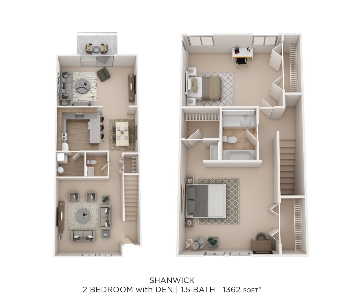 Shanwick TH 2Bed 1.5Bath W/Den 1362sqft floor plan