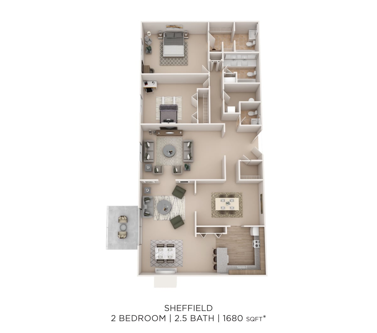 Sheffield 2Bed 2.5Bath 1680sqft floor plan