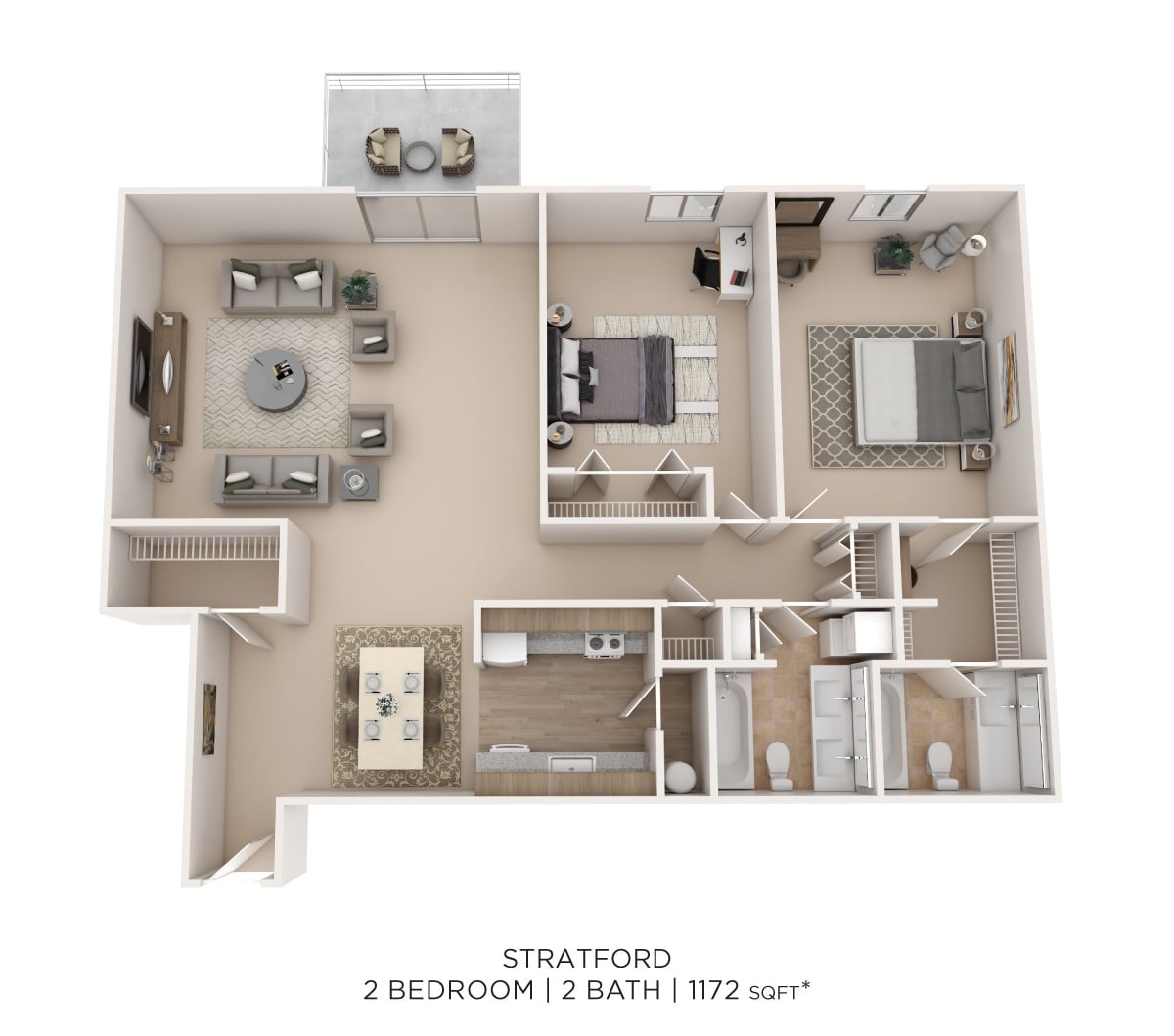 Stratford 2Bed 2Bath 1172sqft floor plan