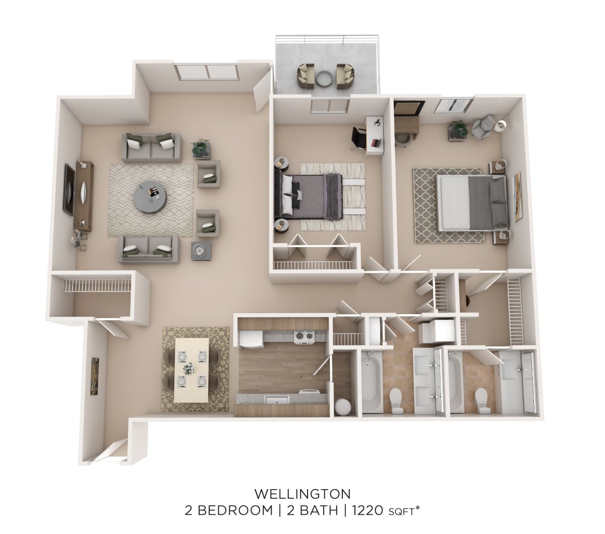 Wellington 2Bed 2Bath 1220sqft floor plan