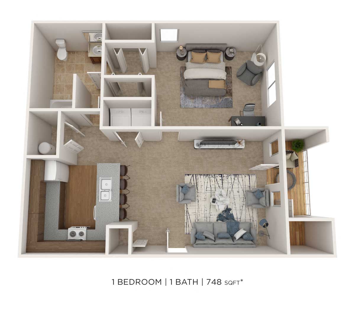 One Bedroom - 784 sqft floor plan