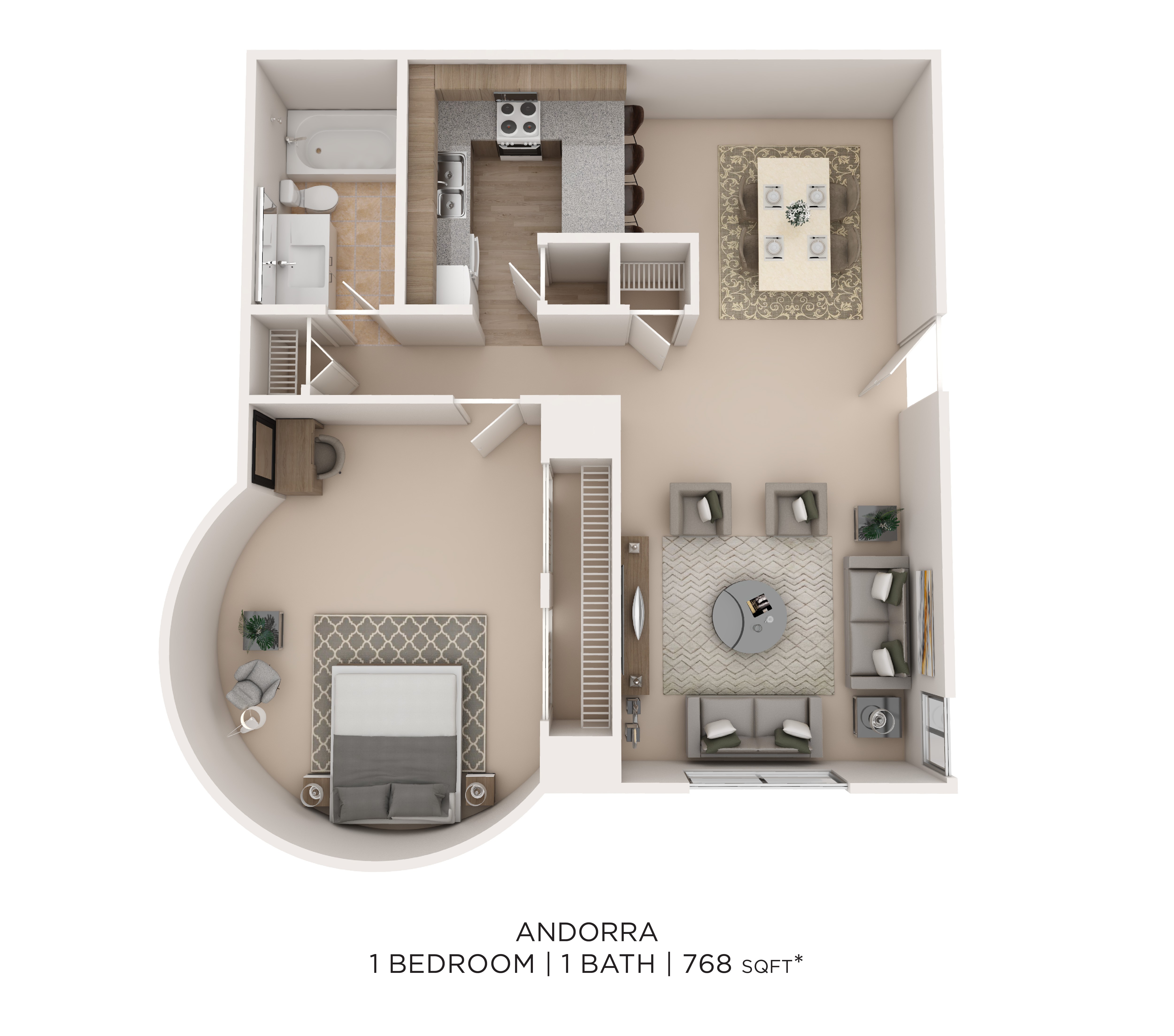 Andorra One Bed B 768 floor plan