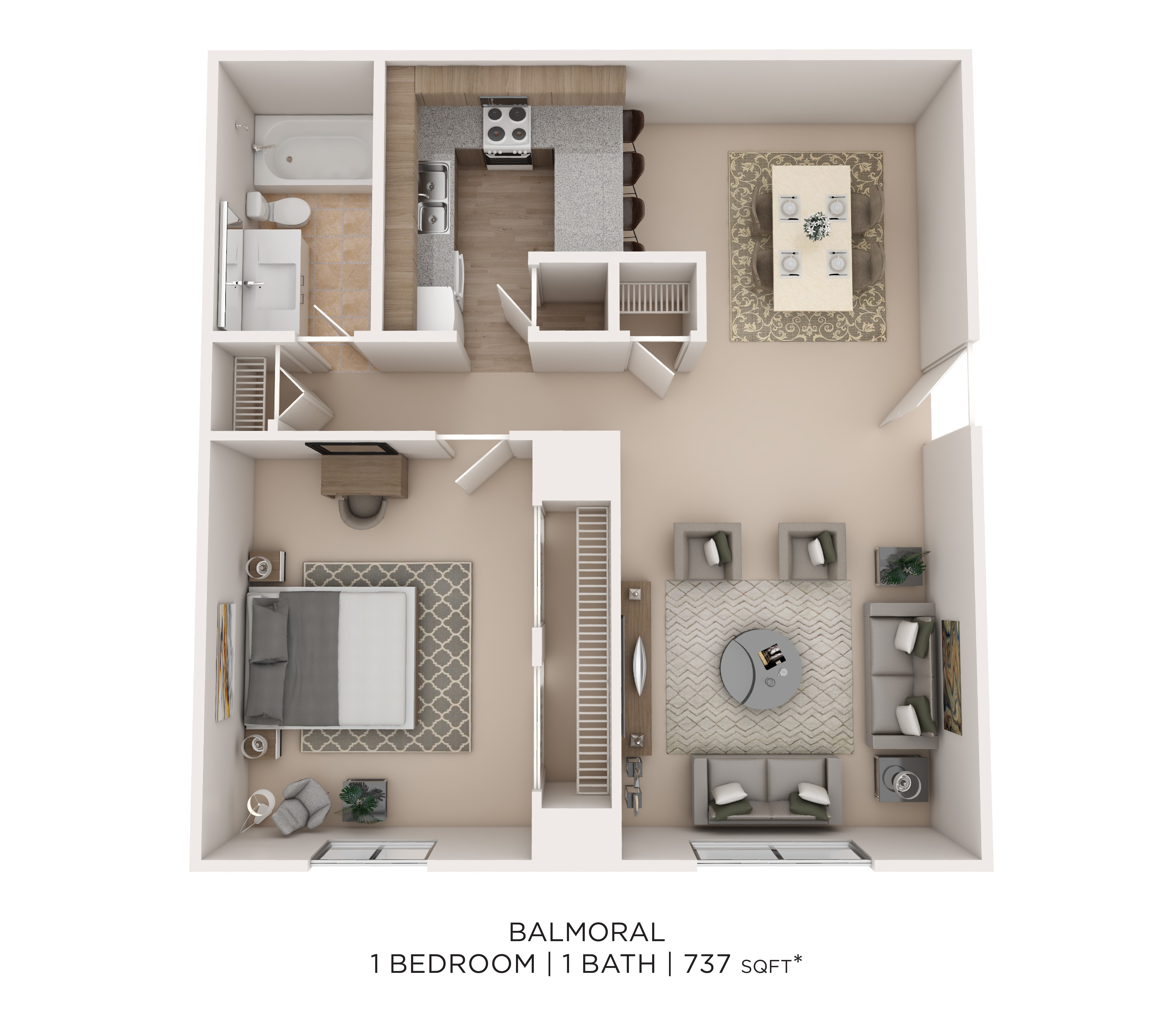 Balmoral One Bed A 737 floor plan