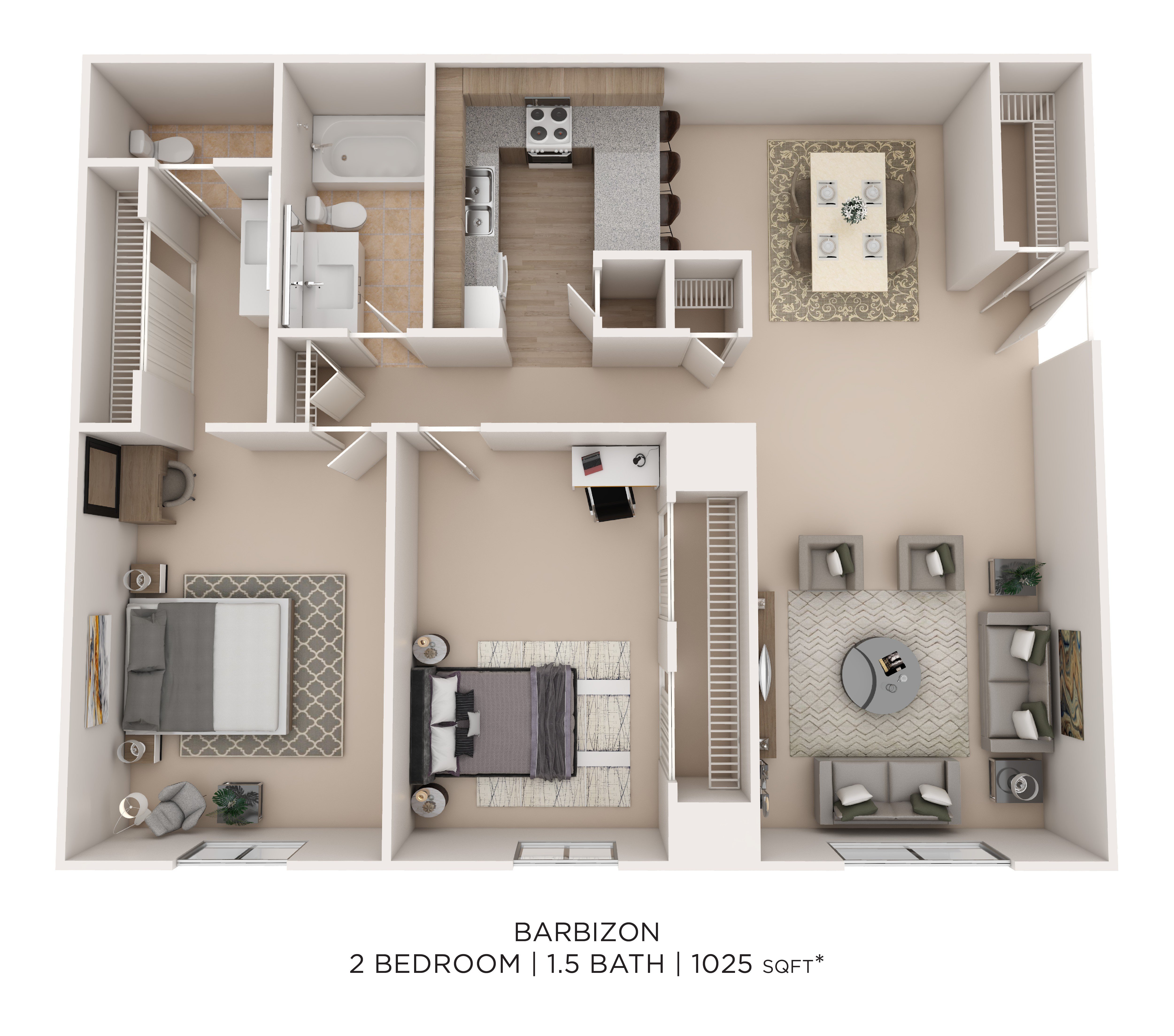 Barbizon Two Bed B 1025 floor plan