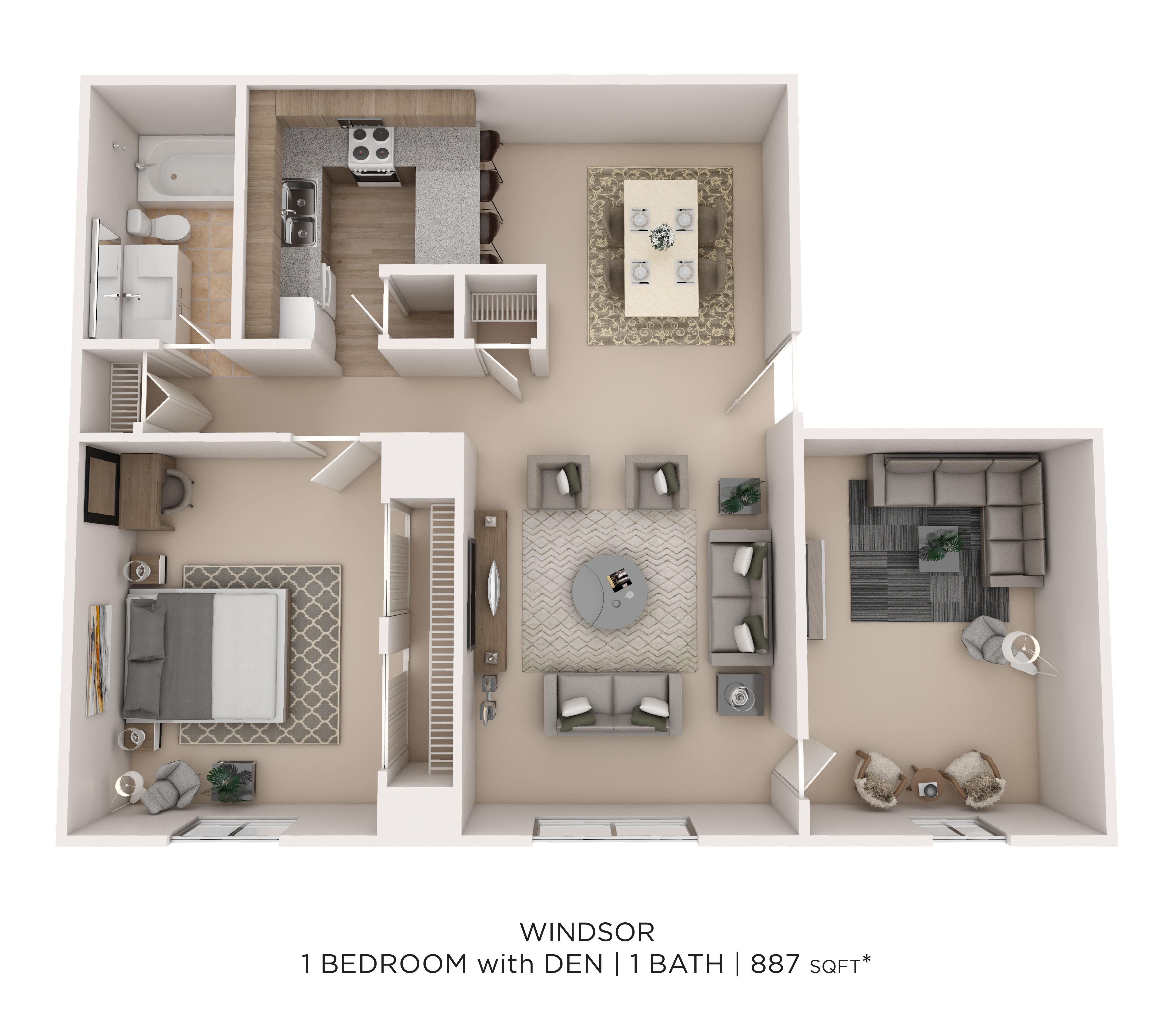 Windsor One Bed w/Den C 887 floor plan