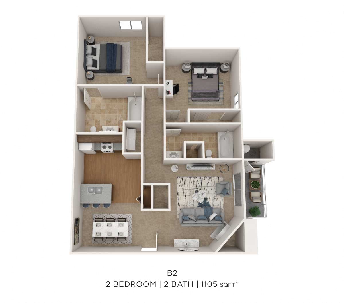 Two Bedroom 2 Bath floor plan