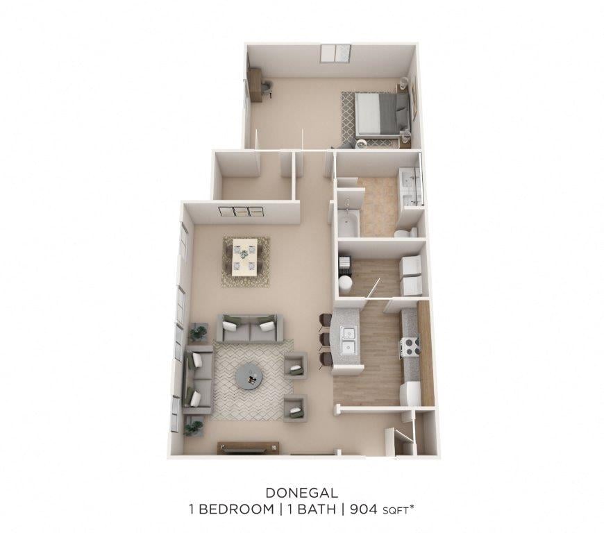 One Bedroom -904 sqft floor plan