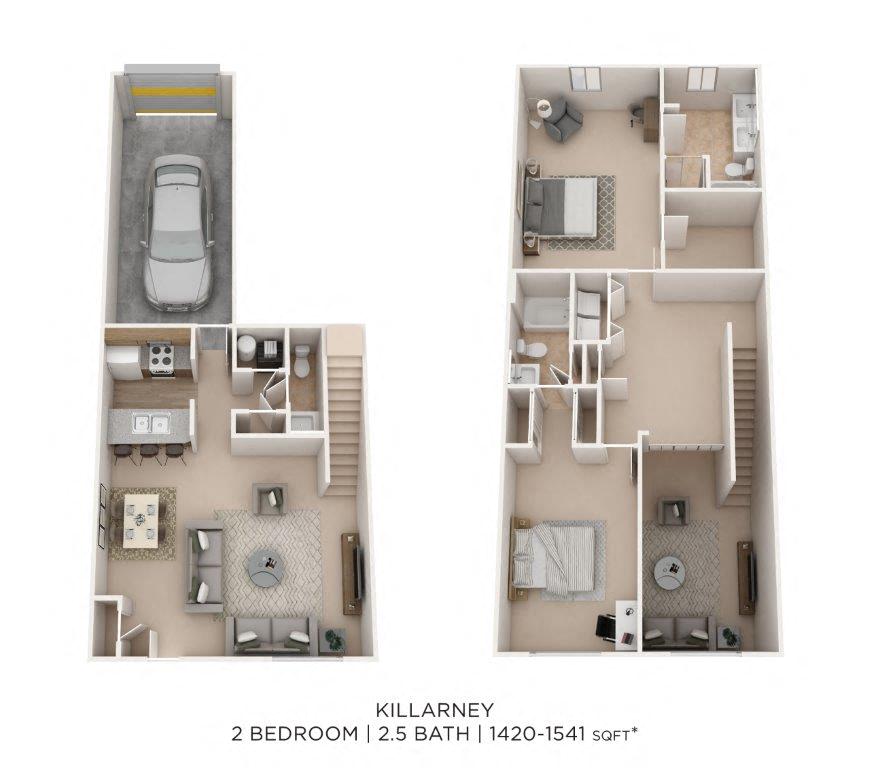 Two Bedroom Townhome-1420 sqft floor plan