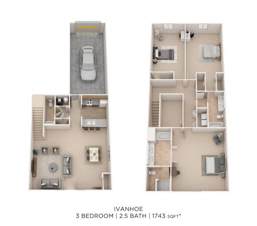 Three Bedroom Townhome-1743 sqft floor plan