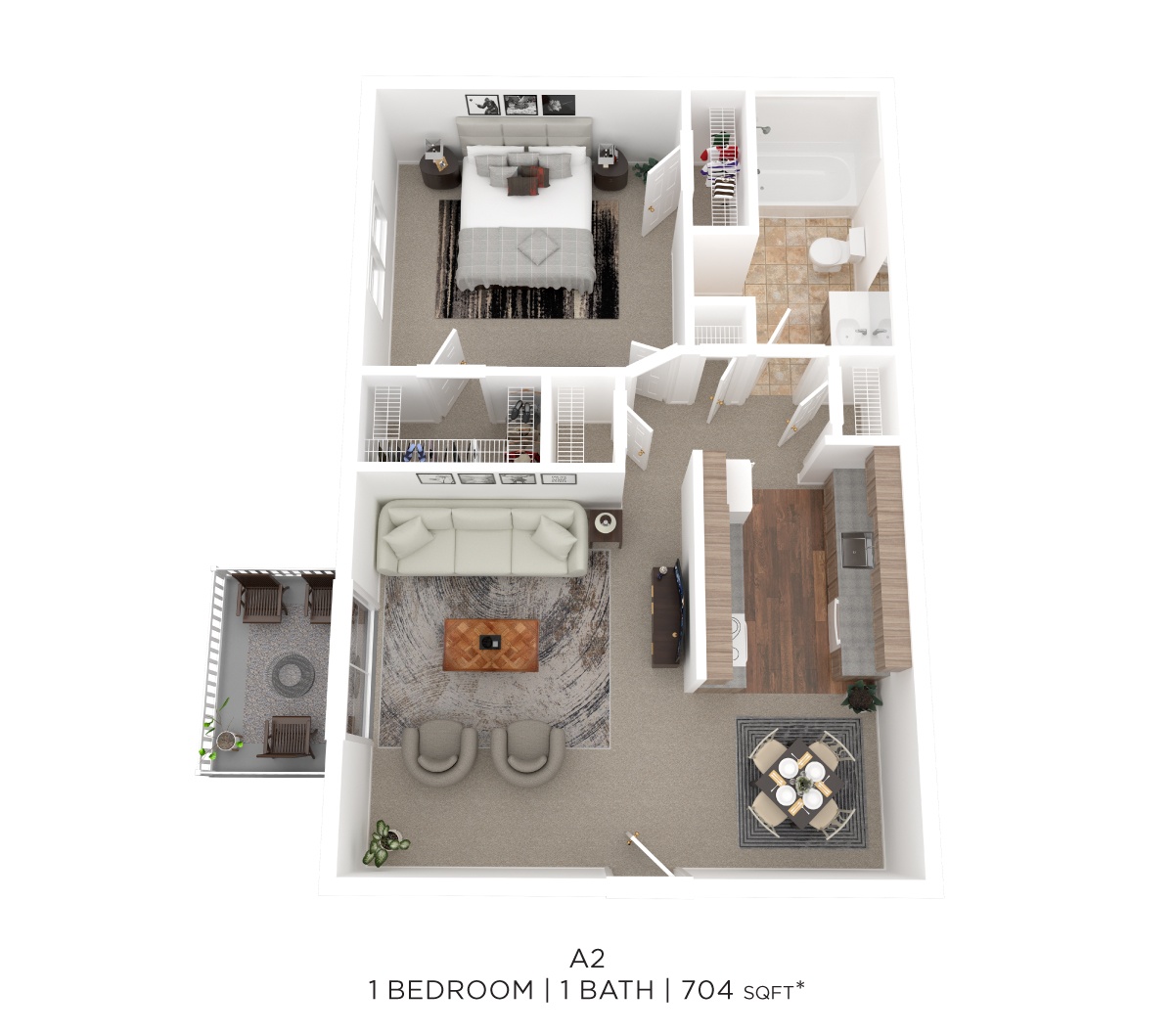 One Bed One Bath 704 Sqft floor plan