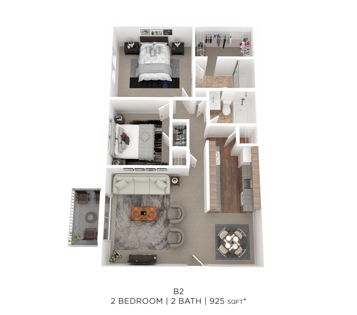 Two Bed Two Bath 925 Sqft floor plan