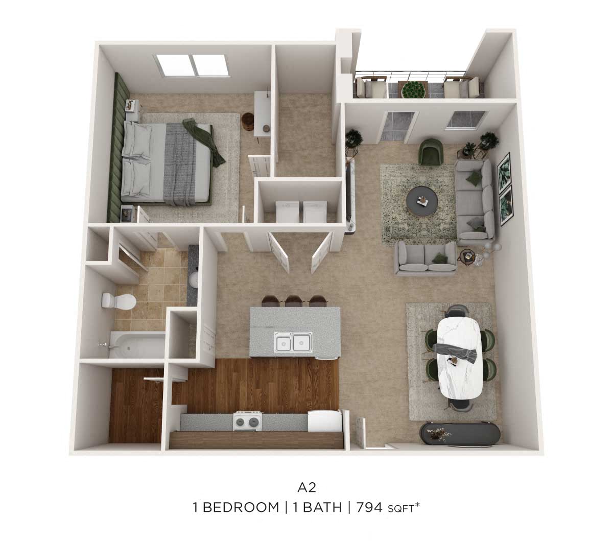 One Bedroom-794 sqft floor plan