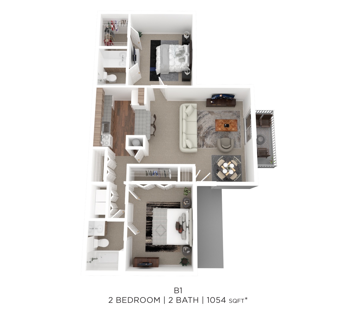 Two Bed Two Bath 1054 Sqft floor plan