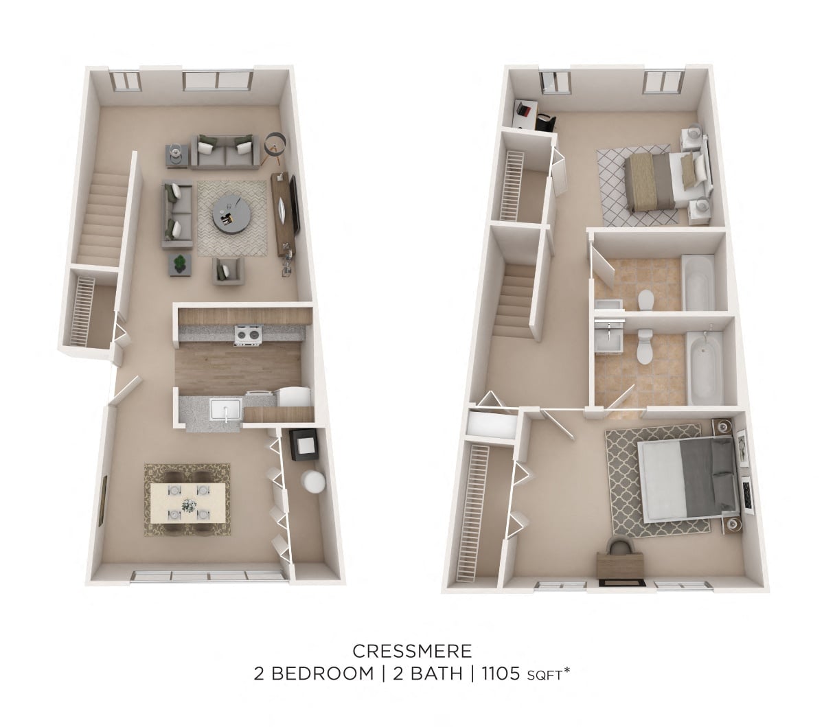 Two Bedroom 2 Bath- 1105 sqft floor plan