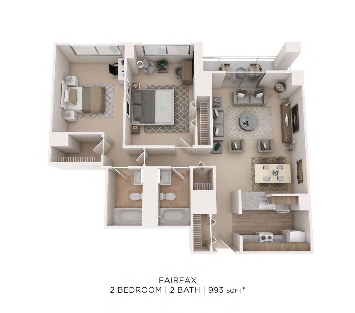 Two Bedroom 2 Bath - 993 sqft floor plan