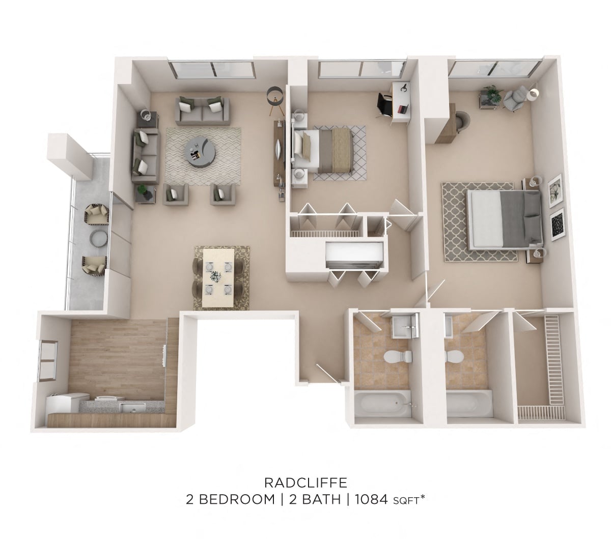 Two Bedroom 2 Bath- 1084 sqft floor plan