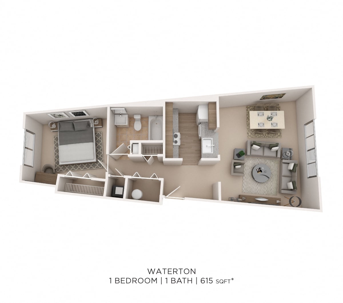 One Bedroom-615 sqft floor plan