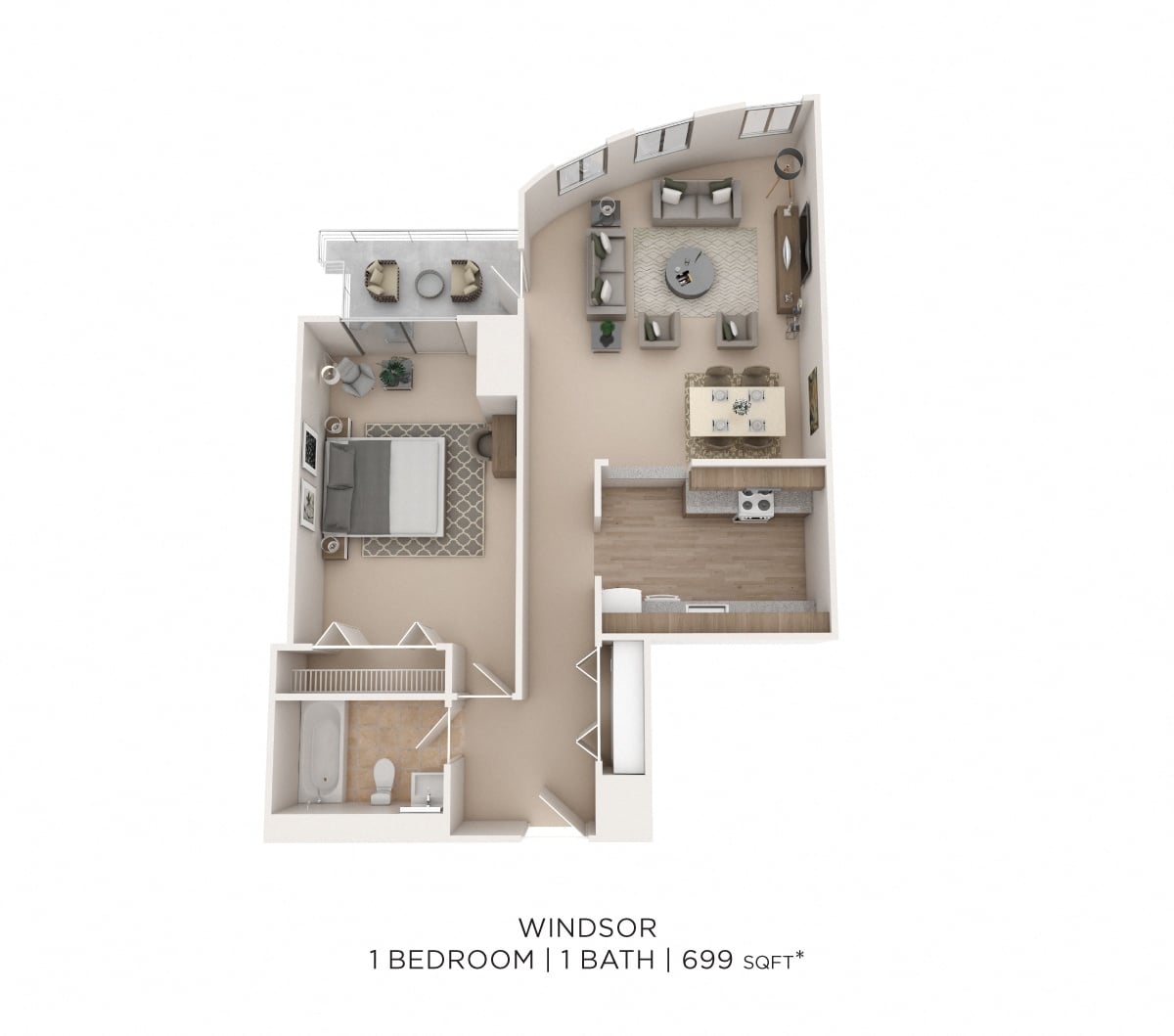 One Bedroom-699 sqft floor plan