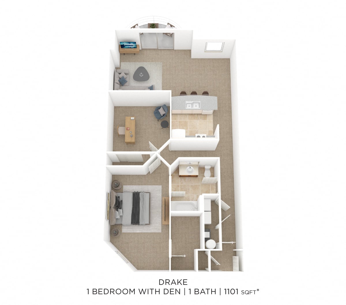 One Bedroom w/ Den- Drake floor plan