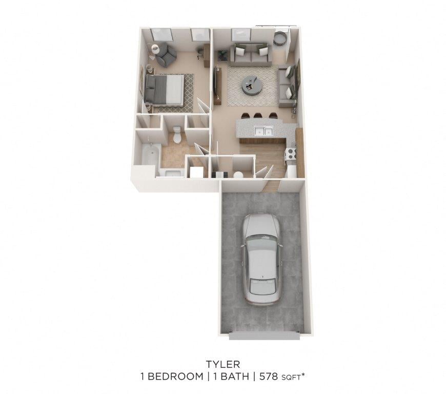 One Bedroom w/ Garage-Tyler floor plan